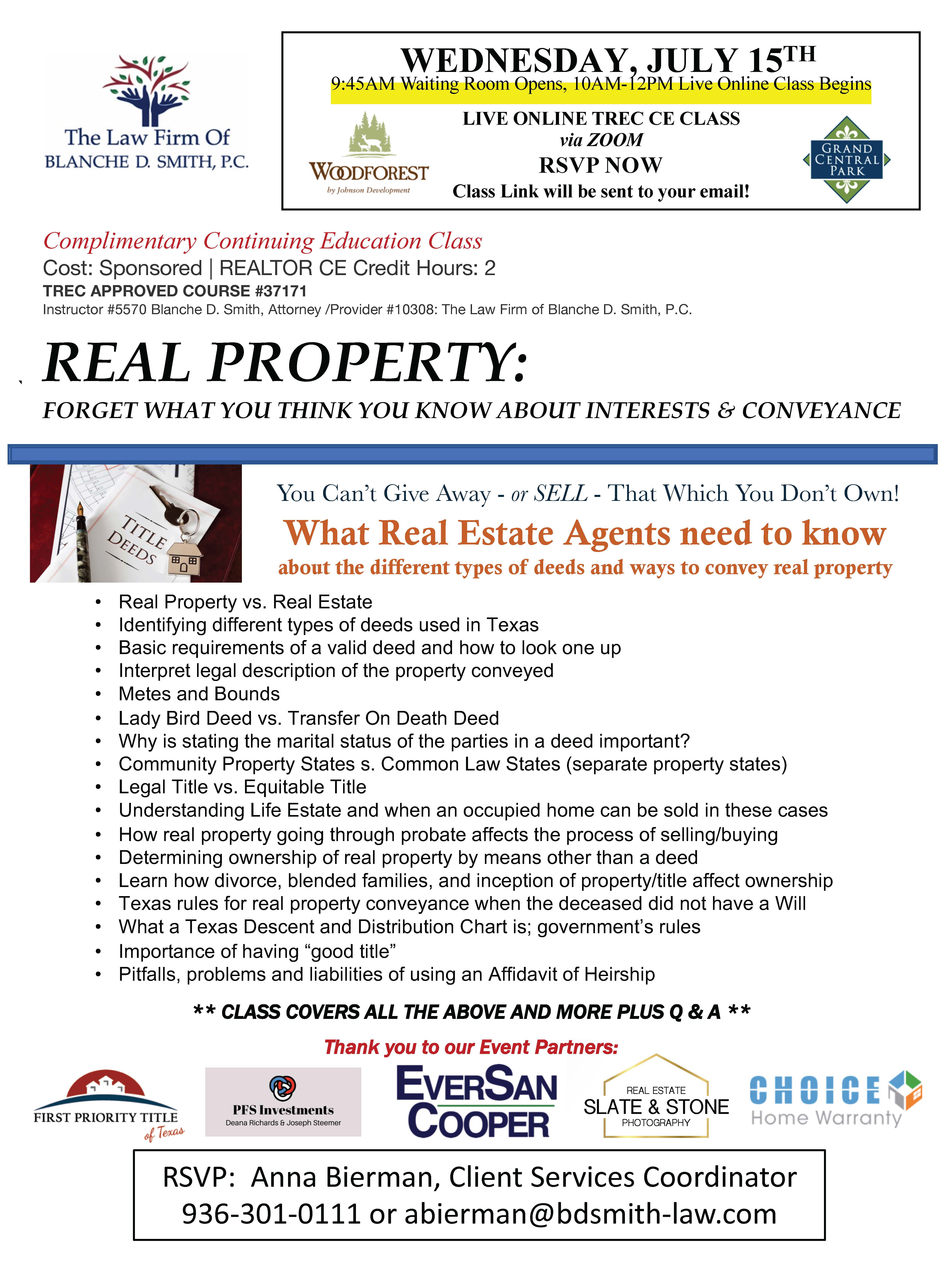 Real Property CE Class via Zoom