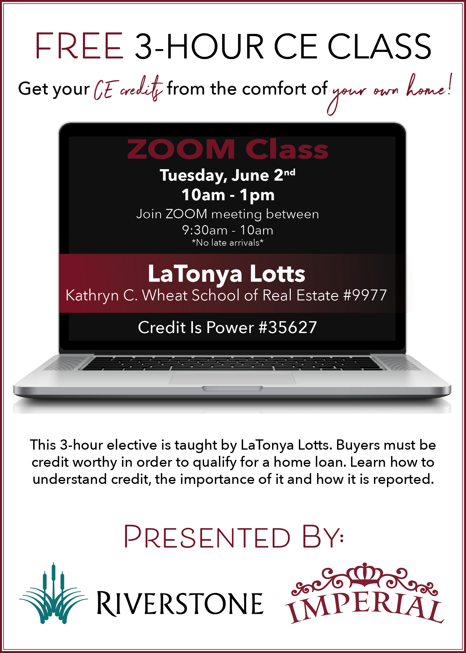 Credit Is Power - FREE 3 Hour Zoom CE Class